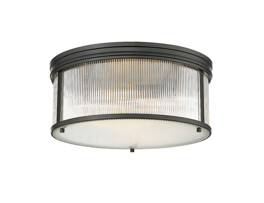 Z-Lite Carnaby 18" 4-Light Matte Black Steel and Clear Ribbed Glass Shade Flush Mount Lighting