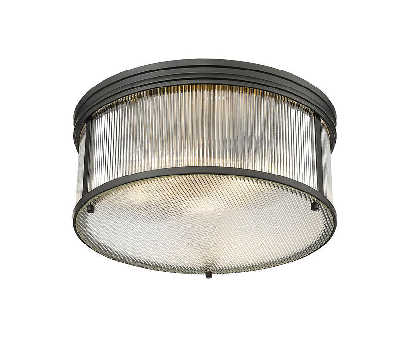 Z-Lite Carnaby 18" 4-Light Matte Black Steel and Clear Ribbed Glass Shade Flush Mount Lighting