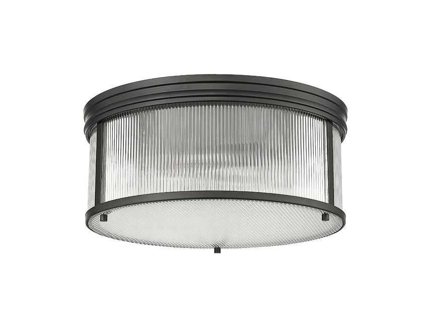 Z-Lite Carnaby 18" 4-Light Matte Black Steel and Clear Ribbed Glass Shade Flush Mount Lighting