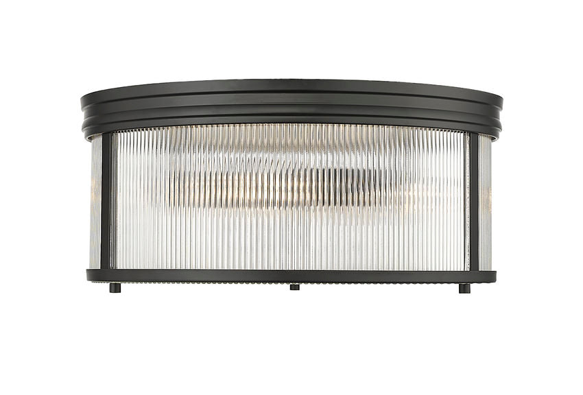 Z-Lite Carnaby 18" 4-Light Matte Black Steel and Clear Ribbed Glass Shade Flush Mount Lighting