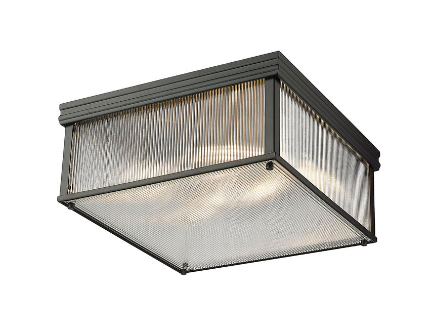 Z-Lite Carnaby 18" 4-Light Matte Black Steel and Clear Ribbed Glass Shade Squared Shape Flush Mount Lighting