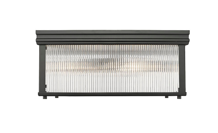 Z-Lite Carnaby 18" 4-Light Matte Black Steel and Clear Ribbed Glass Shade Squared Shape Flush Mount Lighting