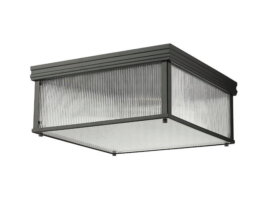 Z-Lite Carnaby 18" 4-Light Matte Black Steel and Clear Ribbed Glass Shade Squared Shape Flush Mount Lighting