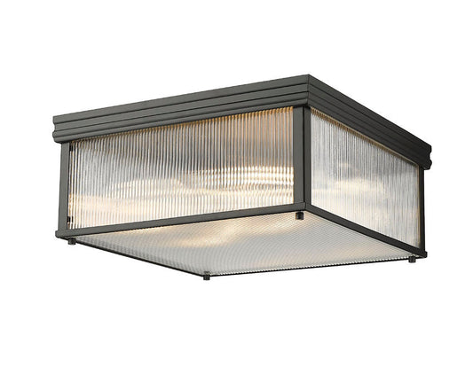 Z-Lite Carnaby 18" 4-Light Matte Black Steel and Clear Ribbed Glass Shade Squared Shape Flush Mount Lighting