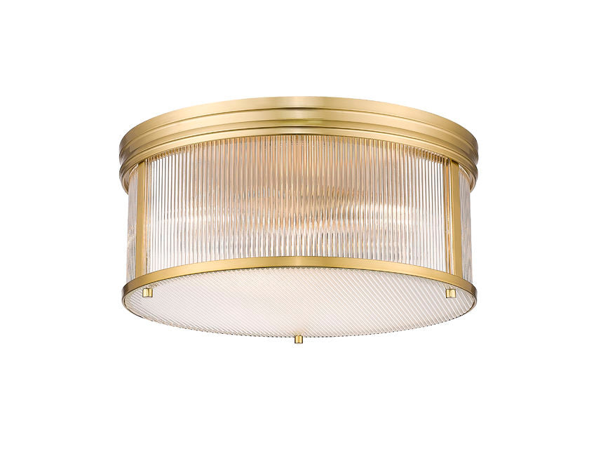 Z-Lite Carnaby 18" 4-Light Modern Gold Steel and Clear Ribbed Glass Shade Flush Mount Lighting