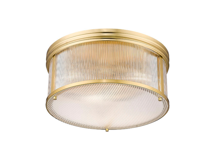 Z-Lite Carnaby 18" 4-Light Modern Gold Steel and Clear Ribbed Glass Shade Flush Mount Lighting