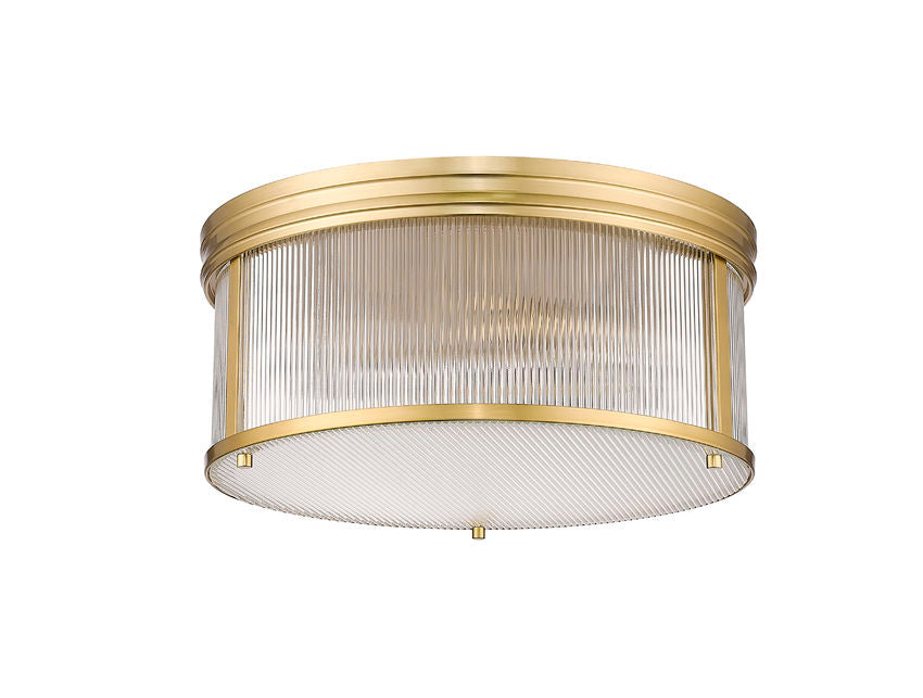 Z-Lite Carnaby 18" 4-Light Modern Gold Steel and Clear Ribbed Glass Shade Flush Mount Lighting