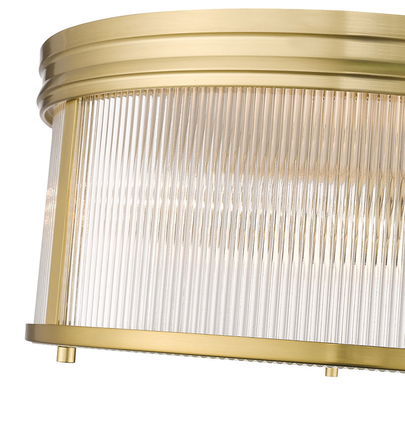 Z-Lite Carnaby 18" 4-Light Modern Gold Steel and Clear Ribbed Glass Shade Flush Mount Lighting