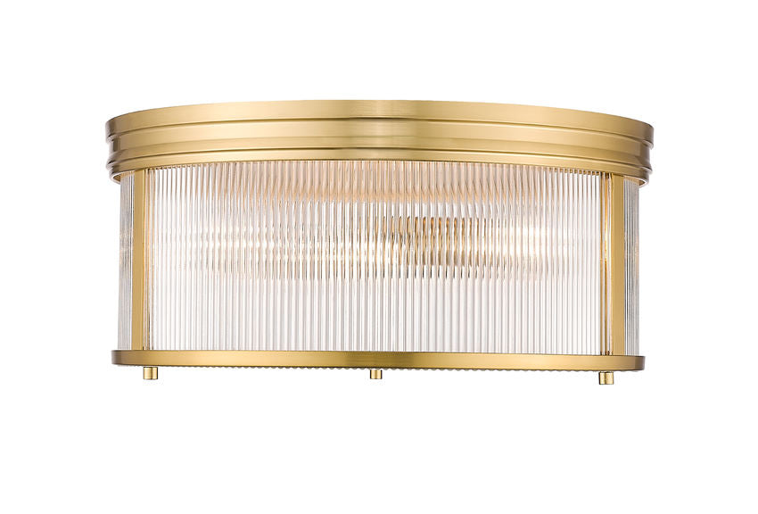 Z-Lite Carnaby 18" 4-Light Modern Gold Steel and Clear Ribbed Glass Shade Flush Mount Lighting