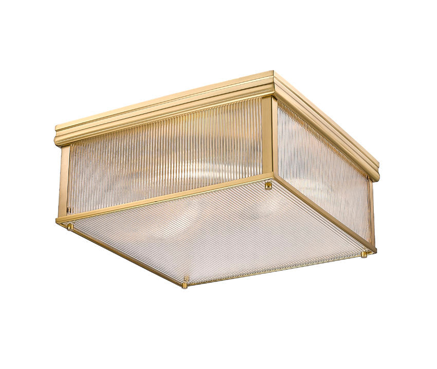 Z-Lite Carnaby 18" 4-Light Modern Gold Steel and Clear Ribbed Glass Shade Squared Shape Flush Mount Lighting