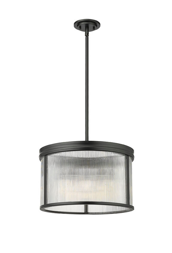Z-Lite Carnaby 18" 5-Light Matte Black Steel and Clear Ribbed Glass Shade Pendant Light