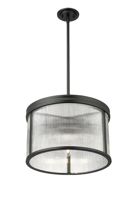 Z-Lite Carnaby 18" 5-Light Matte Black Steel and Clear Ribbed Glass Shade Pendant Light