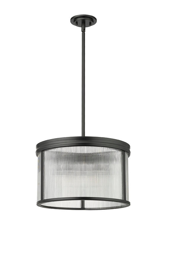 Z-Lite Carnaby 18" 5-Light Matte Black Steel and Clear Ribbed Glass Shade Pendant Light