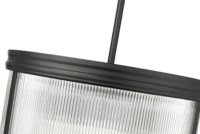 Z-Lite Carnaby 18" 5-Light Matte Black Steel and Clear Ribbed Glass Shade Pendant Light