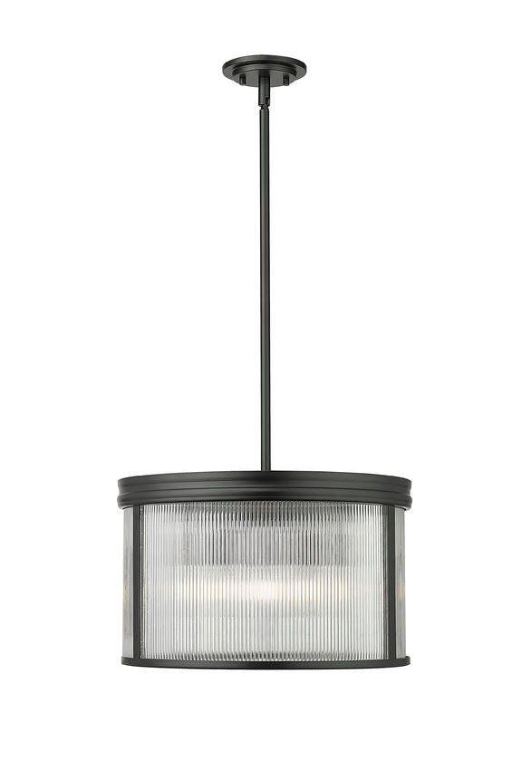 Z-Lite Carnaby 18" 5-Light Matte Black Steel and Clear Ribbed Glass Shade Pendant Light