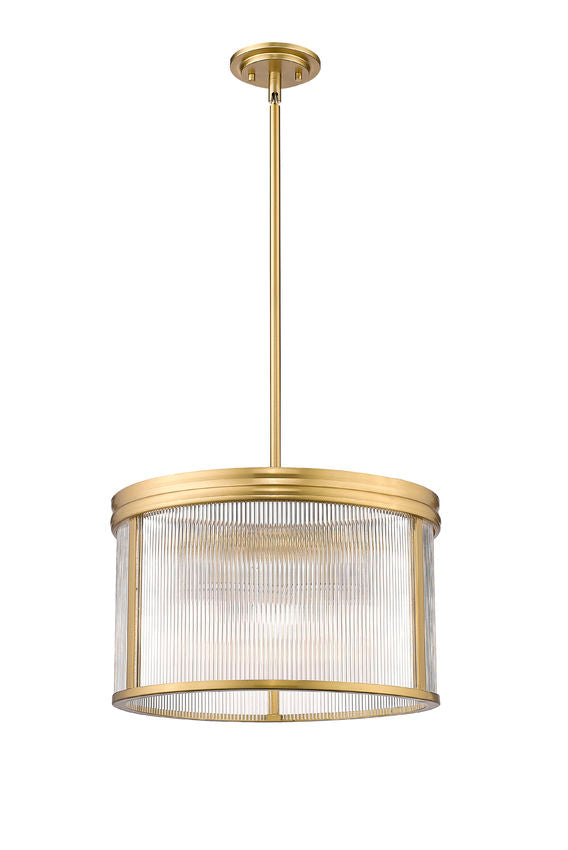 Z-Lite Carnaby 18" 5-Light Modern Gold Steel and Clear Ribbed Glass Shade Pendant Light