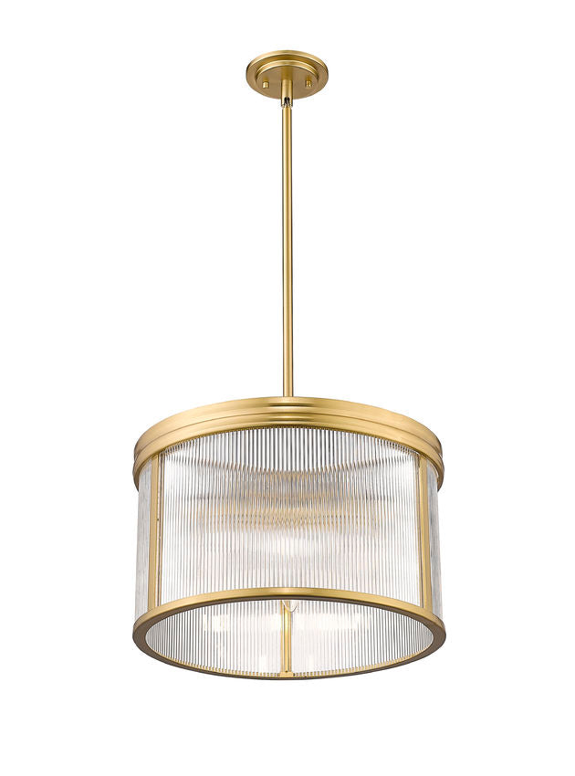 Z-Lite Carnaby 18" 5-Light Modern Gold Steel and Clear Ribbed Glass Shade Pendant Light
