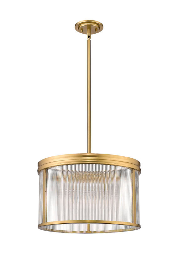 Z-Lite Carnaby 18" 5-Light Modern Gold Steel and Clear Ribbed Glass Shade Pendant Light