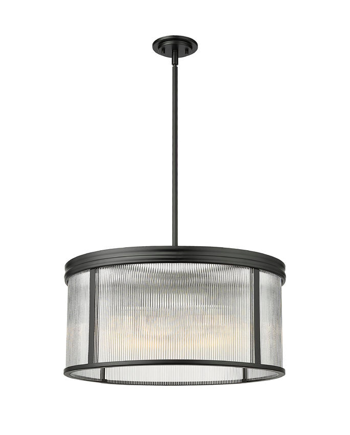 Z-Lite Carnaby 24" 6-Light Matte Black Steel and Clear Ribbed Glass Shade Chandelier