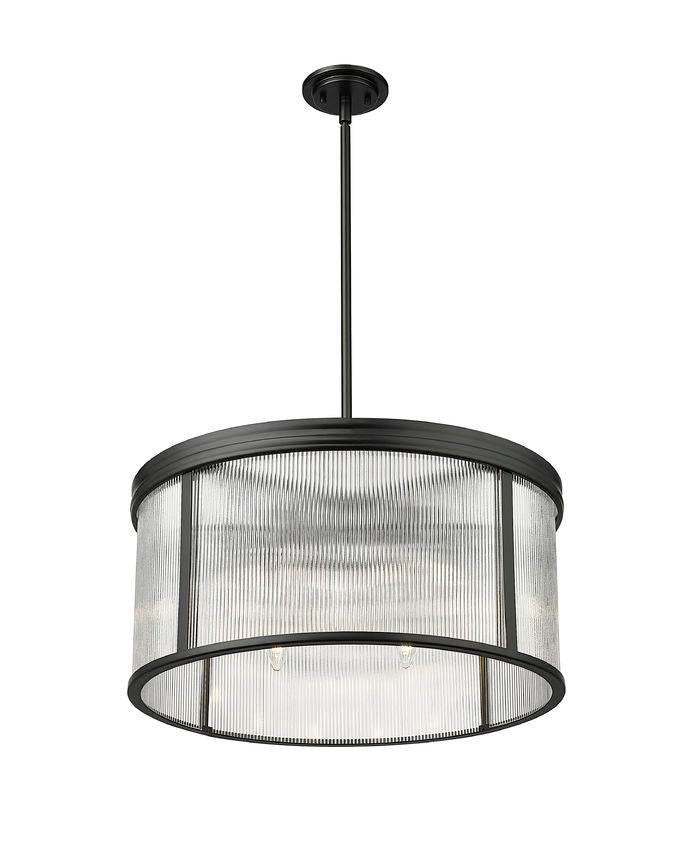 Z-Lite Carnaby 24" 6-Light Matte Black Steel and Clear Ribbed Glass Shade Chandelier