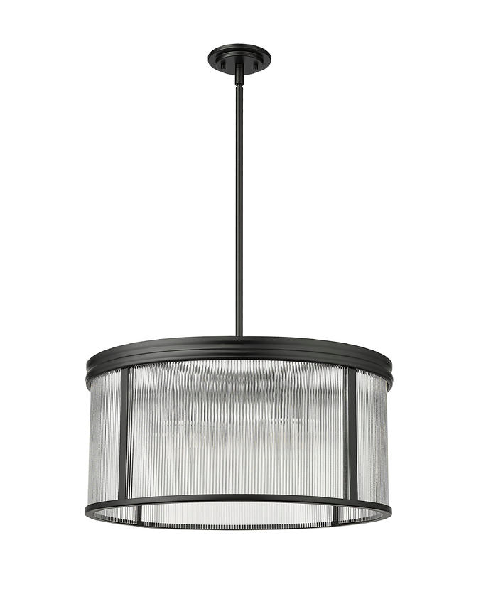 Z-Lite Carnaby 24" 6-Light Matte Black Steel and Clear Ribbed Glass Shade Chandelier