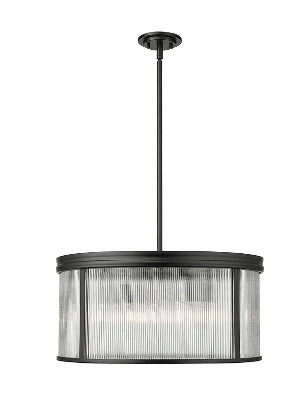 Z-Lite Carnaby 24" 6-Light Matte Black Steel and Clear Ribbed Glass Shade Chandelier