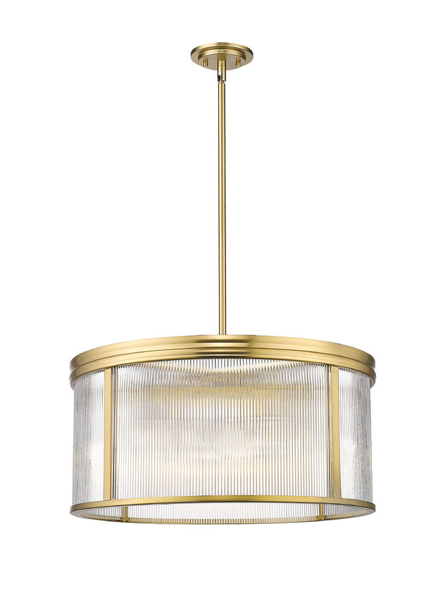 Z-Lite Carnaby 24" 6-Light Modern Gold Steel and Clear Ribbed Glass Shade Chandelier