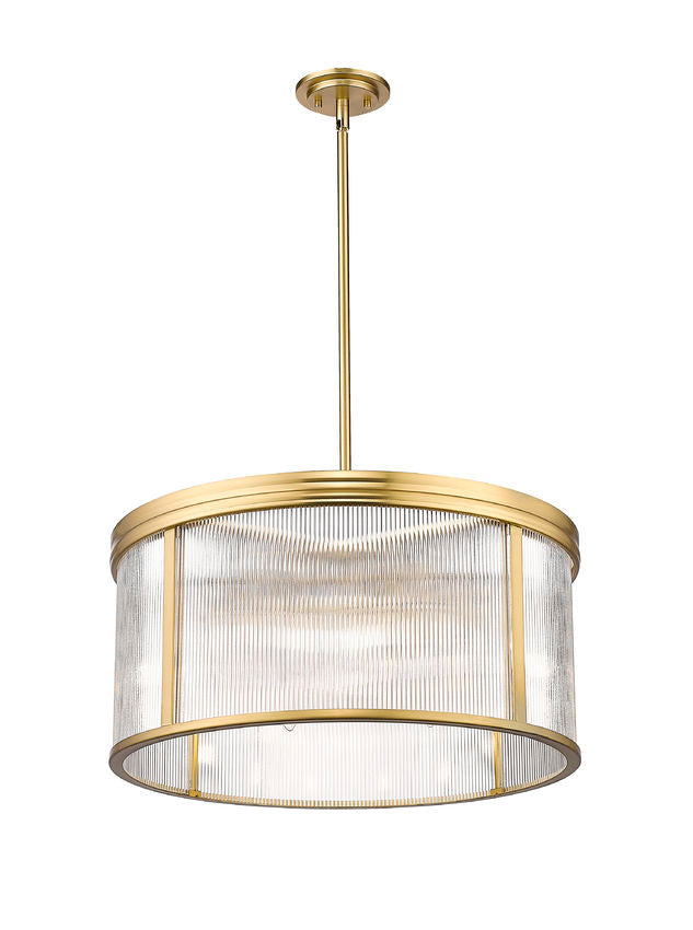 Z-Lite Carnaby 24" 6-Light Modern Gold Steel and Clear Ribbed Glass Shade Chandelier