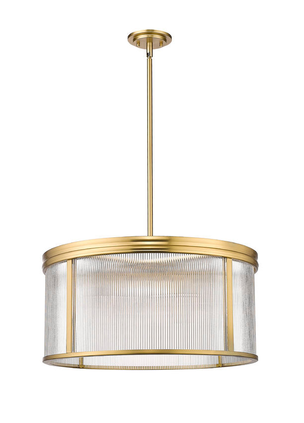 Z-Lite Carnaby 24" 6-Light Modern Gold Steel and Clear Ribbed Glass Shade Chandelier