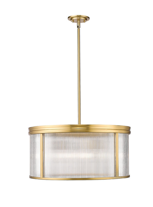 Z-Lite Carnaby 24" 6-Light Modern Gold Steel and Clear Ribbed Glass Shade Chandelier
