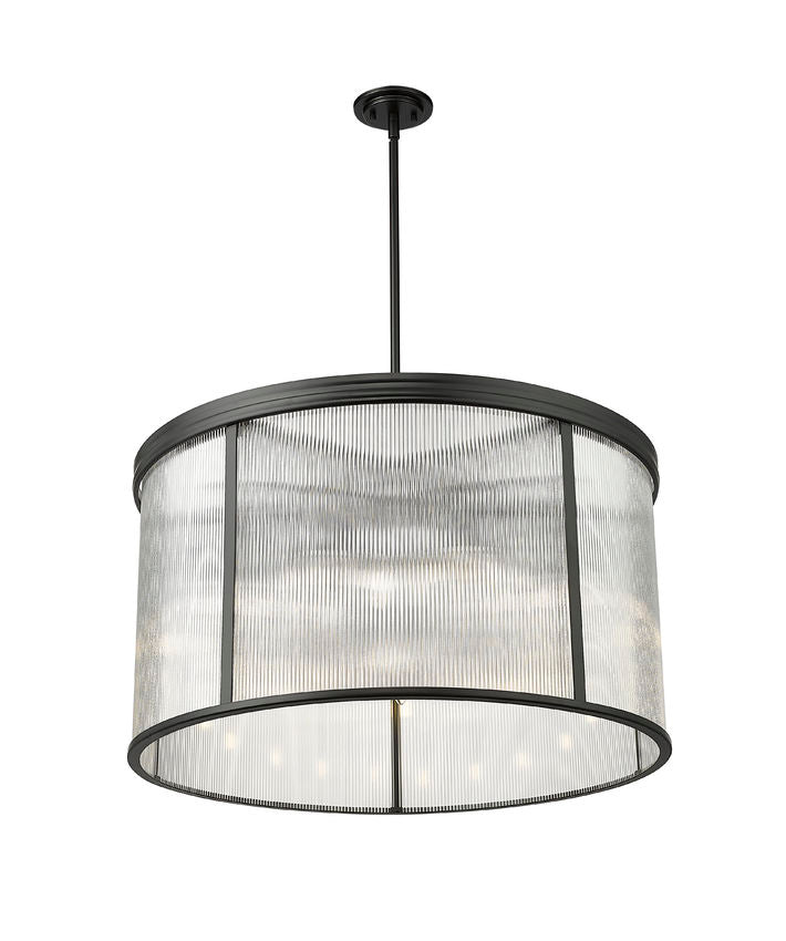 Z-Lite Carnaby 32" 9-Light Matte Black Steel and Clear Ribbed Glass Shade Chandelier