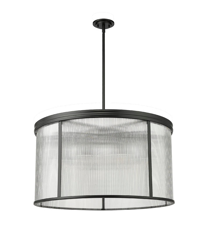 Z-Lite Carnaby 32" 9-Light Matte Black Steel and Clear Ribbed Glass Shade Chandelier