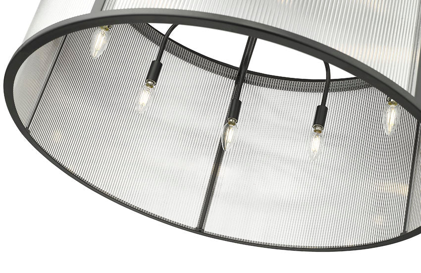 Z-Lite Carnaby 32" 9-Light Matte Black Steel and Clear Ribbed Glass Shade Chandelier