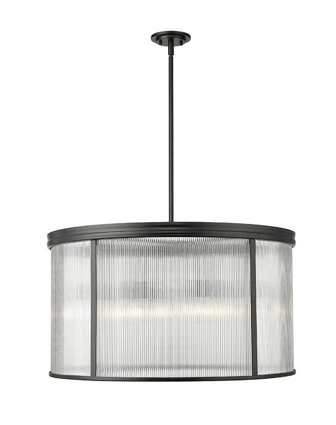Z-Lite Carnaby 32" 9-Light Matte Black Steel and Clear Ribbed Glass Shade Chandelier