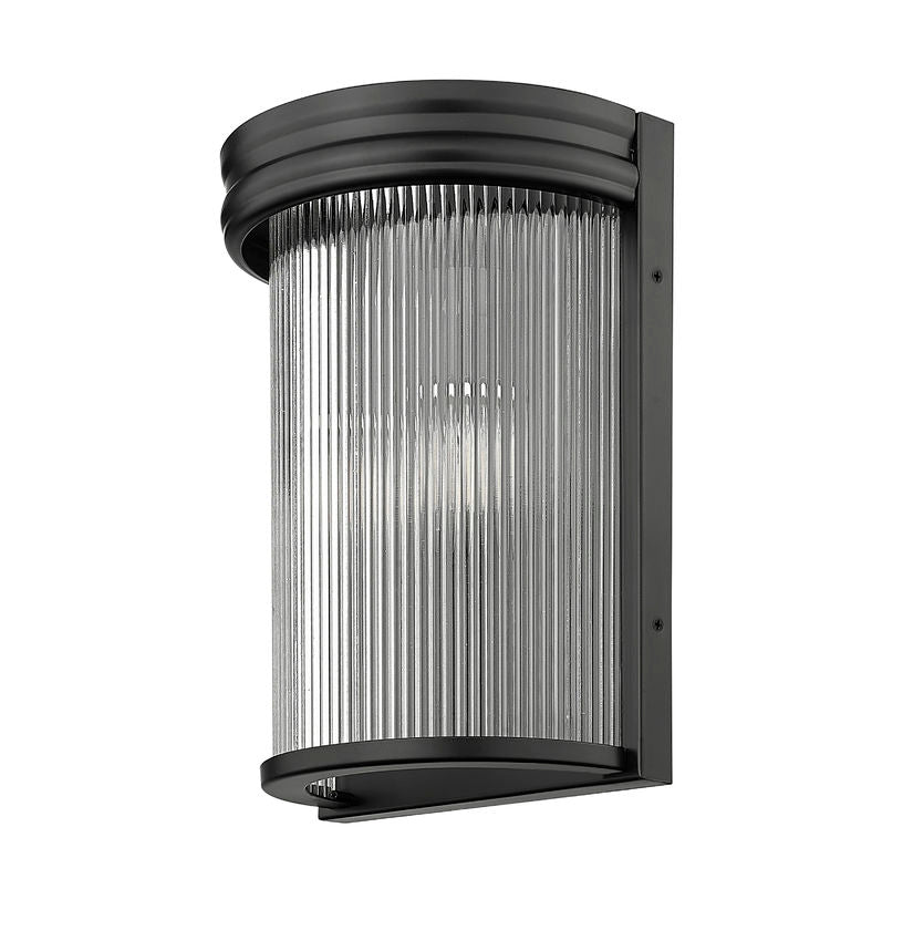 Z-Lite Carnaby 5" 2-Light Matte Black Steel and Clear Ribbed Glass Shade Wall Sconce