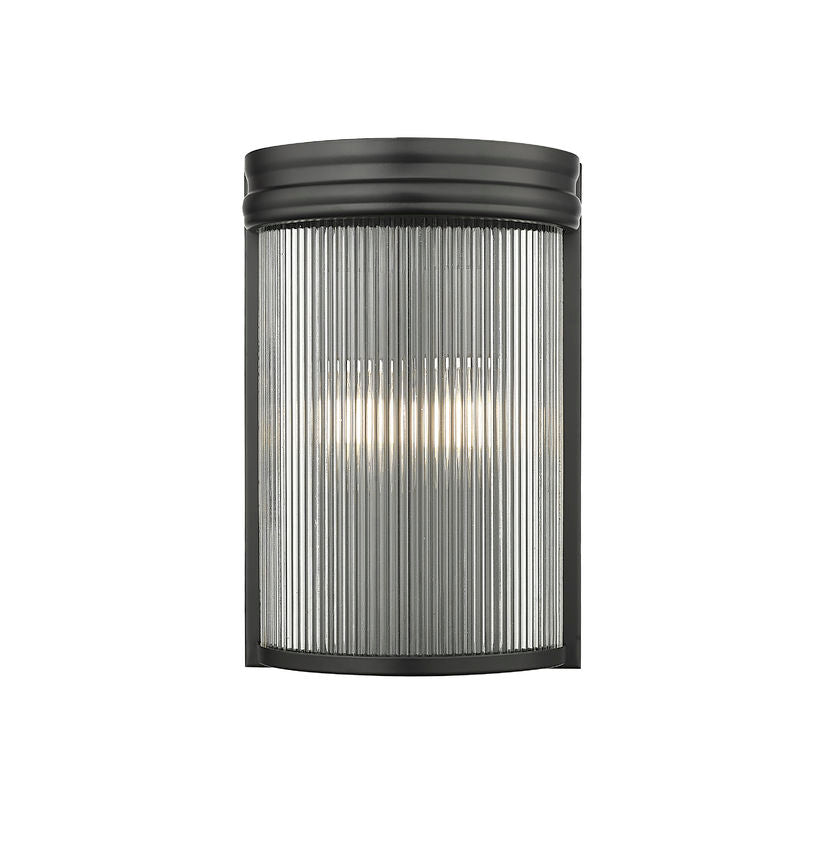 Z-Lite Carnaby 5" 2-Light Matte Black Steel and Clear Ribbed Glass Shade Wall Sconce