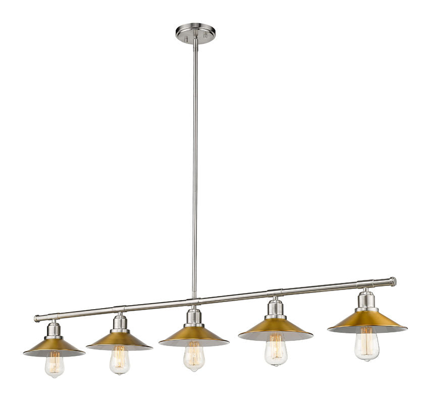 Z-Lite Casa 8" 5-Light Brushed Nickel Island Light With Factory Brass Steel Shade