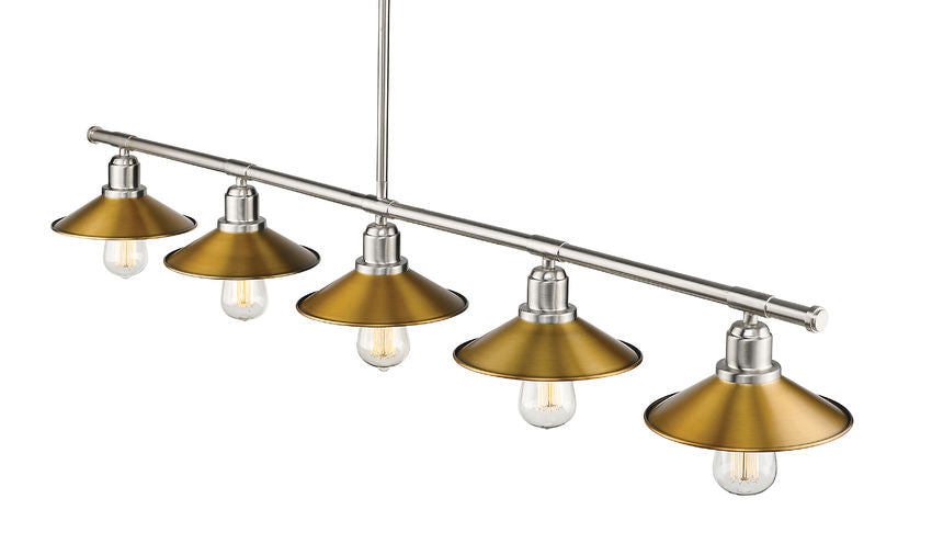 Z-Lite Casa 8" 5-Light Brushed Nickel Island Light With Factory Brass Steel Shade