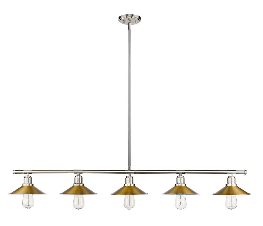 Z-Lite Casa 8" 5-Light Brushed Nickel Island Light With Factory Brass Steel Shade