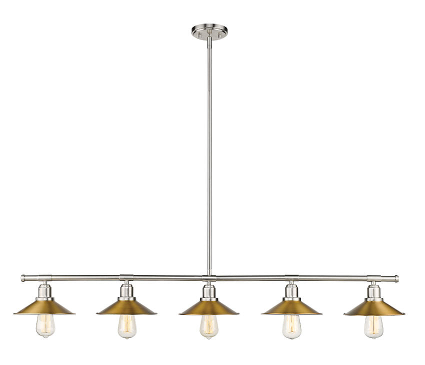 Z-Lite Casa 8" 5-Light Brushed Nickel Island Light With Factory Brass Steel Shade