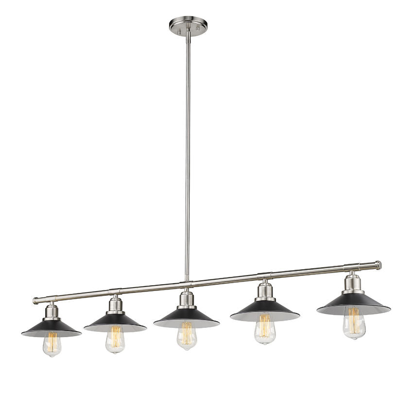 Z-Lite Casa 8" 5-Light Brushed Nickel Island Light With Matte Black Steel Shade