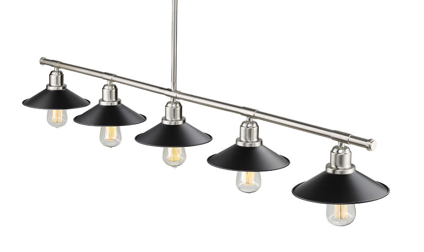 Z-Lite Casa 8" 5-Light Brushed Nickel Island Light With Matte Black Steel Shade