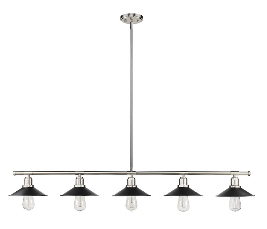 Z-Lite Casa 8" 5-Light Brushed Nickel Island Light With Matte Black Steel Shade