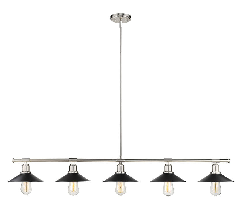Z-Lite Casa 8" 5-Light Brushed Nickel Island Light With Matte Black Steel Shade