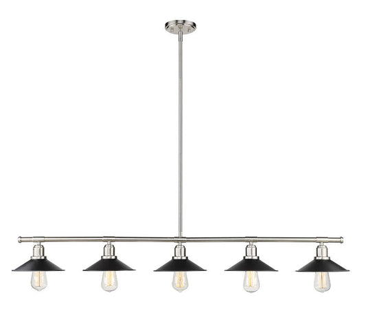 Z-Lite Casa 8" 5-Light Brushed Nickel Island Light With Matte Black Steel Shade