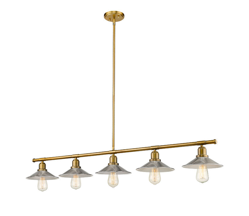 Z-Lite Casa 8" 5-Light Factory Brass Island Light With Brushed Nickel Steel Shade