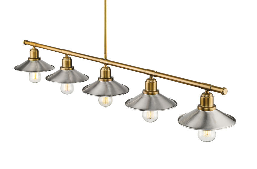 Z-Lite Casa 8" 5-Light Factory Brass Island Light With Brushed Nickel Steel Shade