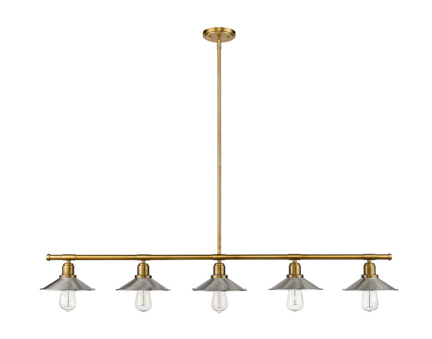 Z-Lite Casa 8" 5-Light Factory Brass Island Light With Brushed Nickel Steel Shade