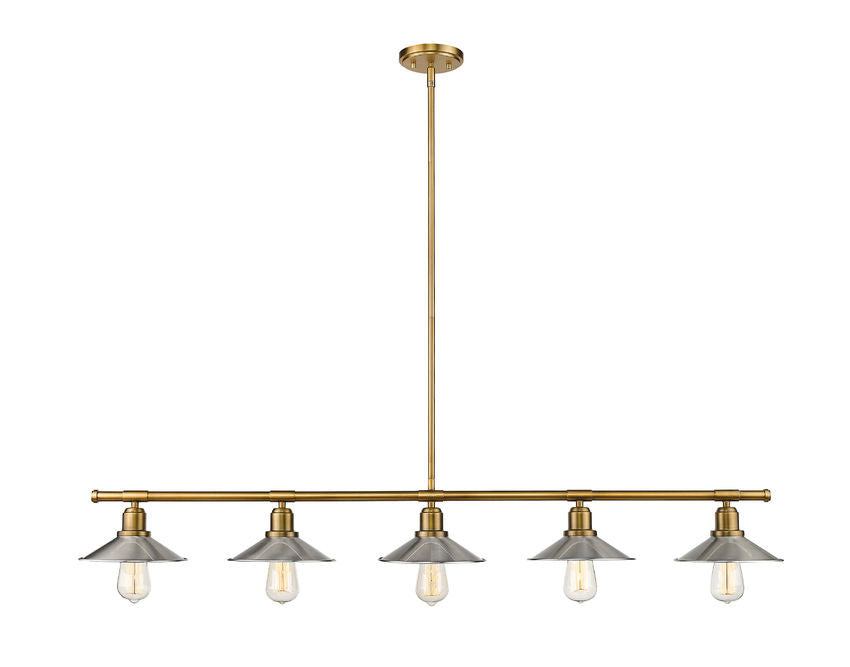 Z-Lite Casa 8" 5-Light Factory Brass Island Light With Brushed Nickel Steel Shade