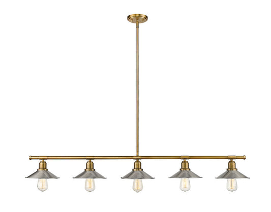 Z-Lite Casa 8" 5-Light Factory Brass Island Light With Brushed Nickel Steel Shade
